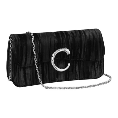 Cartier Сумка Panthère De Cartier, Сумка На Цепочке Плиссированный Бархат Черного Цвета, Отделка Из Палладия И Черной Эмали