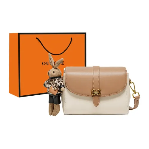 OUBOTE Корова Кожа Маленькая Квадратная Сумка Сумка через плечо Стандартная Женская Экрю и Абрикос Яшма Коричневый