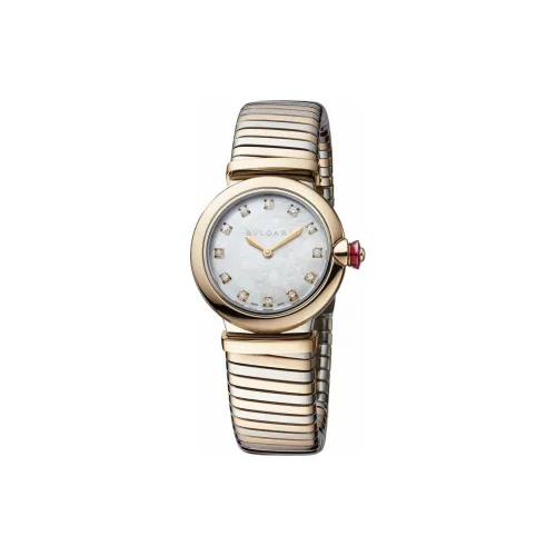 BVLGARI LVCEA Наручные часы Кварцевый механизм Нержавеющая сталь 18K Розовое золото Ремешок 28 мм Белый циферблат Женские часы