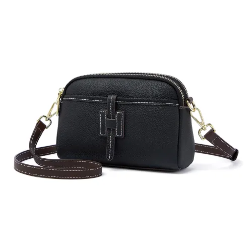 KAISER Сумка через плечо из коровьей кожи обычная женская черная молочно-белая