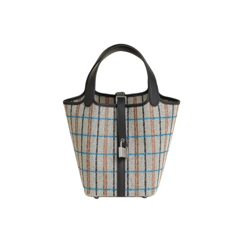 HERMES Picotin Lock Холст Swift Кожа Корзинка Сумка Женская Светлый Бежевый Многоцветный