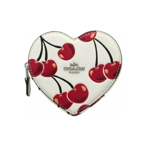 COACH Покрытый холст Сердце-образная Сумка Кошелек для монет Мини Женский Белый и Красный