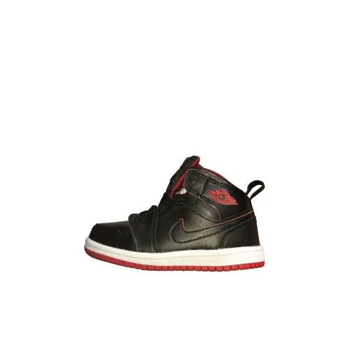 Jordan Air Jordan 1 Нижняя юбка Устойчивая к истиранию MID Топ Обувь для малышей Черный Красный Infant And Toddler