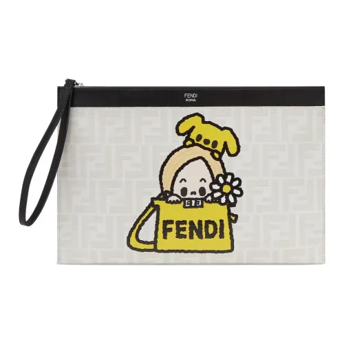 FENDI Silvia And The Baguette Коллаборация Полиуретан Клатч Средний Мужской Серый и Многоцветный