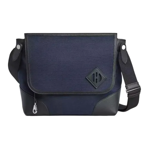 HERMES Messenger Canvas And Swift Телячья кожа Курьерская сумка Сумка через плечо Мужской Синий Морской синий