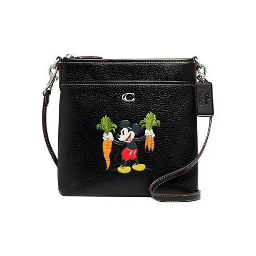 COACH Disney Коллаборация Kitt Коровья кожа Сумка через плечо Маленькая Женская Черная