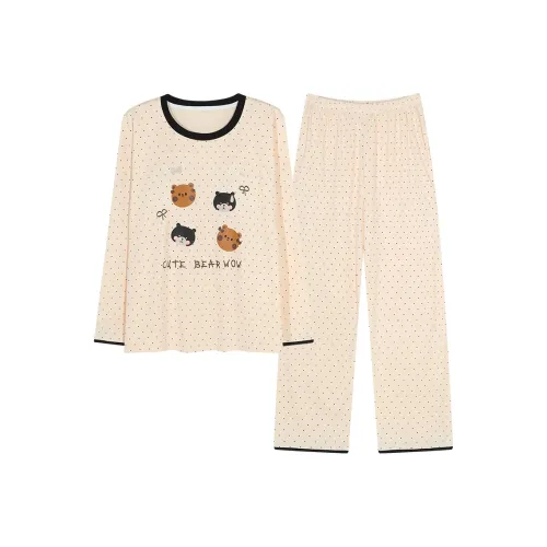 BONAS Пижамный комплект женский в горошек с медведем