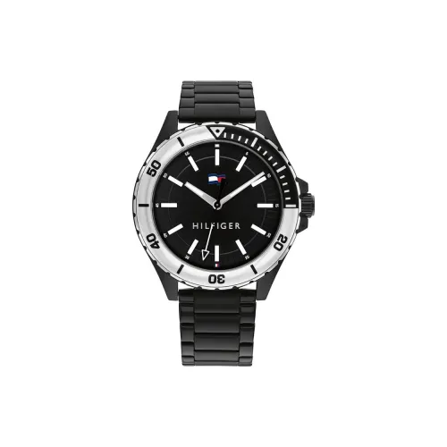 Tommy Hilfiger Мужские часы Кварцевый механизм Ремешок из нержавеющей стали 43 мм Черный циферблат