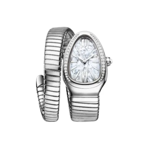 BVLGARI Кварцевый Movement Женские Serpenti Tubogas Часы 35 мм Жемчужная раковина Цвет