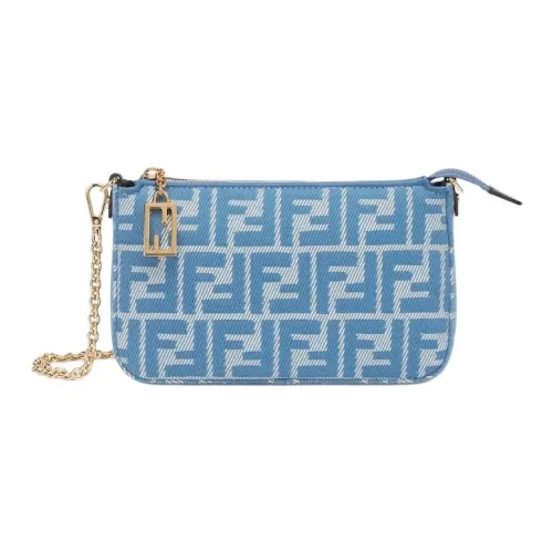 FENDI Baguette Хлопок Телячья кожа Клатч Женский Синий