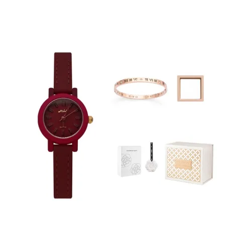 MISHALI Mori Style Small Watch Dial Collection Кварцевый механизм Естественная кожа Ремешок Часы Женские Красный Циферблат Часов