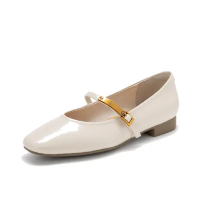 AOKANG Квадратный каблук Mary Jane Женские туфли цвет экрю