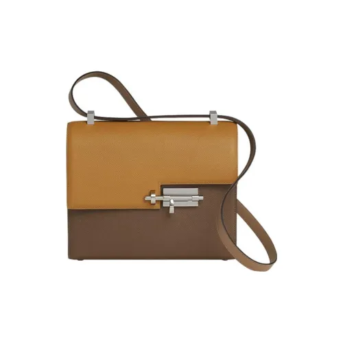 HERMES Verrou Epsom Телячья кожа Verrou Сумка Сумка через плечо Женская Цвет печенья с каштановым оттенком