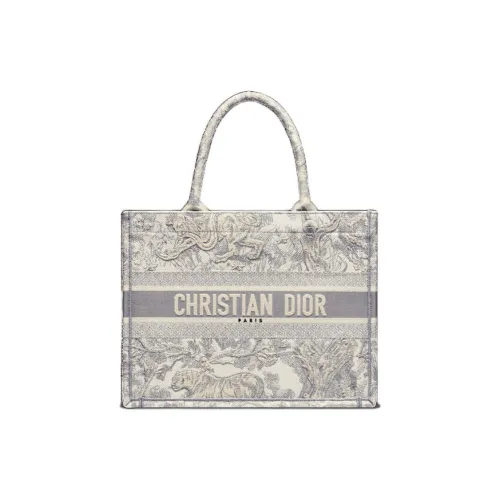 DIOR BookTote Хлопок Тоут Сумка Сумка для покупок Сумка среднего размера Женская Бежевая и Серая