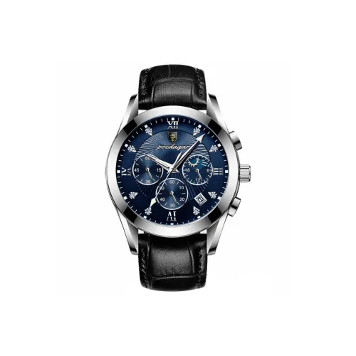 POEDAGAR Кварцевый механизм натуральная кожа ремень часы для мужчин синий циферблат