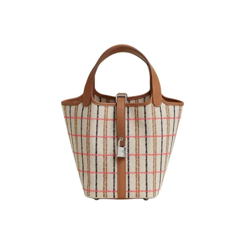 HERMES Picotin Lock Телячья кожа с холщовой сумкой корзина сумка женская бежевый и многоцветный