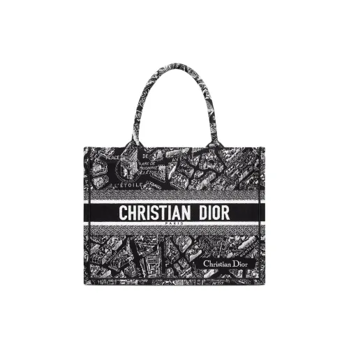 DIOR BookTote Хлопок Тоут Сумка Сумка для покупок Сумка среднего размера Женская Черная и Белая
