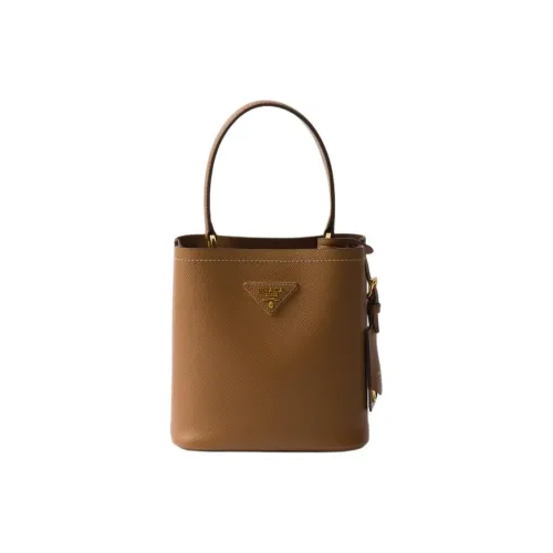 PRADA Saffiano Телячья кожа Ведрообразная сумка Сумка через плечо Мини сумка Женская Карамель