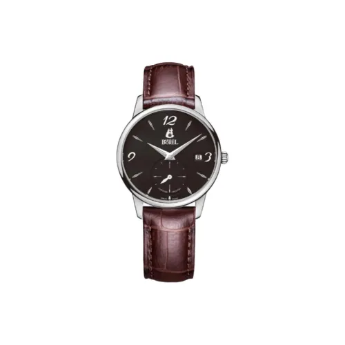 ERNEST BOREL Elegant Collection Кварцевый механизм Женские часы 32 мм Черный циферблат Корпус из нержавеющей стали Ремешок из коровьей кожи