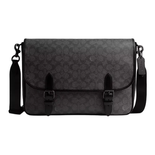 COACH Hitch Покрытый холст с телячьей кожей курьерская сумка сумка на плечо большая мужская угольная