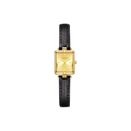 BRIGADA Little Gold Watch Черный Золото Маленький Сахарный Кубик Кварцевый Механизм Коровья Кожа Ремешок Часы Женские Часы Золотой Циферблат