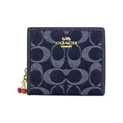 COACH Покрытый холст Застежка на кнопке Кошелек Мини Женский Синий
