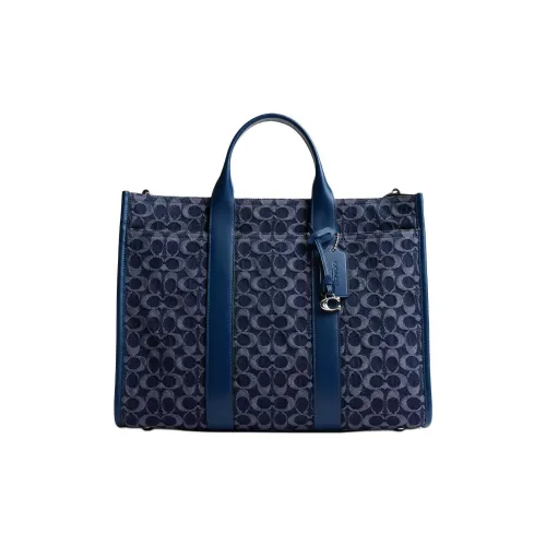 COACH Деним Телячья кожа Тоут Сумка Сумка для покупок Сумка через плечо Сумка Большая Мужская Темно-синий