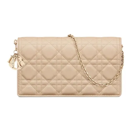 DIOR Lady Dior Lambskin Clutch Shoulder Bag Women's Light Beige