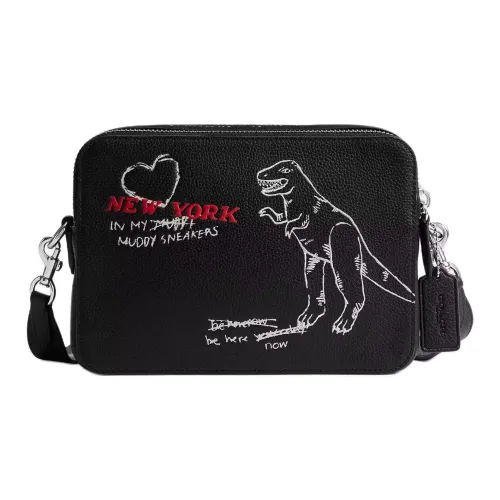 COACH Charter Полированная кожа с текстурой личи сумка через плечо среднего размера мужская черная