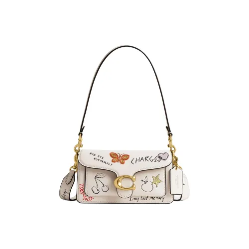 COACH Tabby Перчаточная дубленая кожа Сумка на плечо Маленькая Женская Латунь и Меловый разноцветный