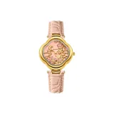 Розовый ремешок с золотым циферблатом и пудровым оттенком