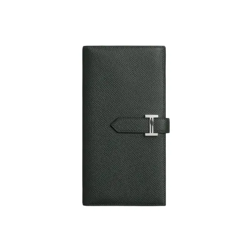 HERMES Bearn Epsom Телячья кожа Кошелек Женские 67 Vert FONCE Темно-зеленый