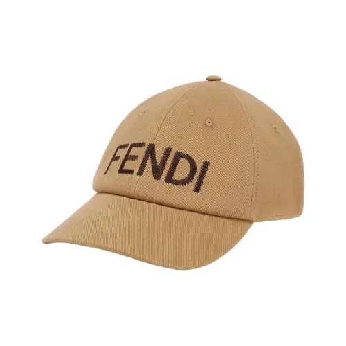 FENDI Cotton Elastane Canvas Baseball Caps Men's Beige