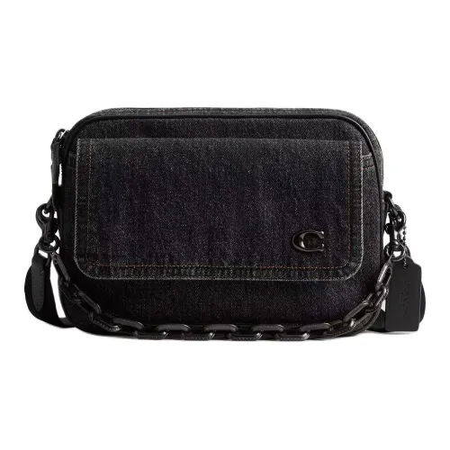 COACH Charter Denim с утонченной телячьей кожей сумка на плечо среднего размера мужская вымытый черный