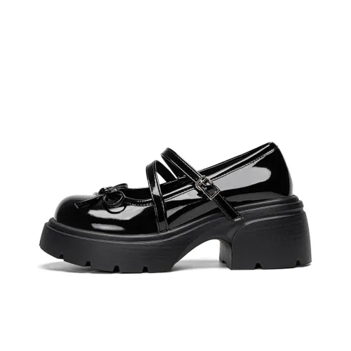 Warrior Грубый каблук Туфли Мэри Джейн 6 см Женские Черный