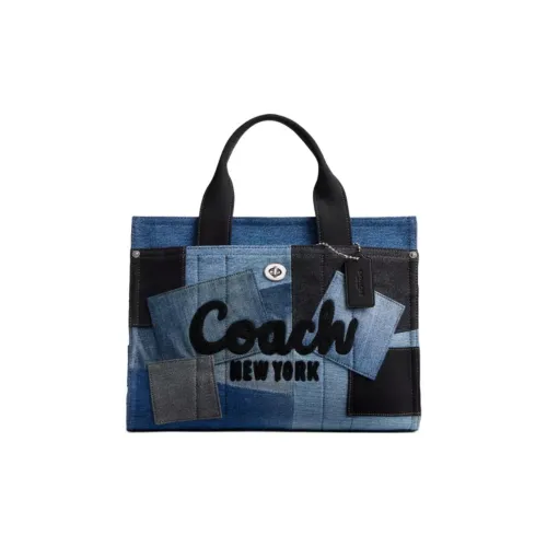 COACH Cargo Denim с дубленой кожей перчаточная кожа сумка-тоут сумка для покупок сумка большая женская denim и серебряный