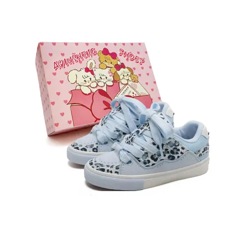 AQIUSHENG Низкие кроссовки для скейтбординга женские синий леопардовый принт коробка