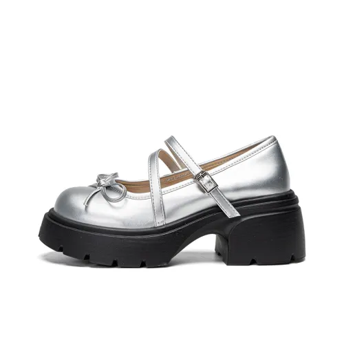 Warrior Грубый каблук Туфли Мэри Джейн 6 см Женские Серебряные