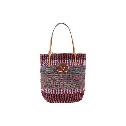 Valentino Vlogo Signature Тот Сумка из Плетеного Соломенного Ткани Сумка для покупок Сумка через плечо Большая Женская Многоцветная