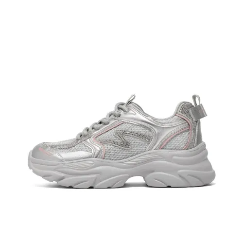 BELLE Slip-resistant Abrasion-resistant Breathable Height-increasing Low-top Footwear Women's Silver Pink