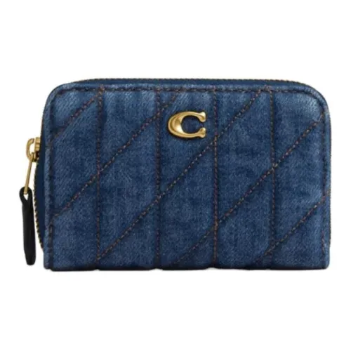 COACH Essential Деним с кожей Nappa держатель для карт маленький женский деним и латунь темно-синий
