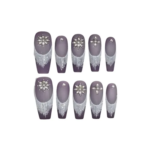 Gentle Welcome Матовый Snowflake Sugar Pink Кошачий глаз Day False Nail Trapezoidal Long Purple Solid Color