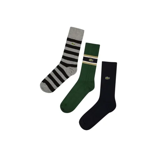 LACOSTE 3 пачки серый + зеленый + синий мужские носки MID до икры