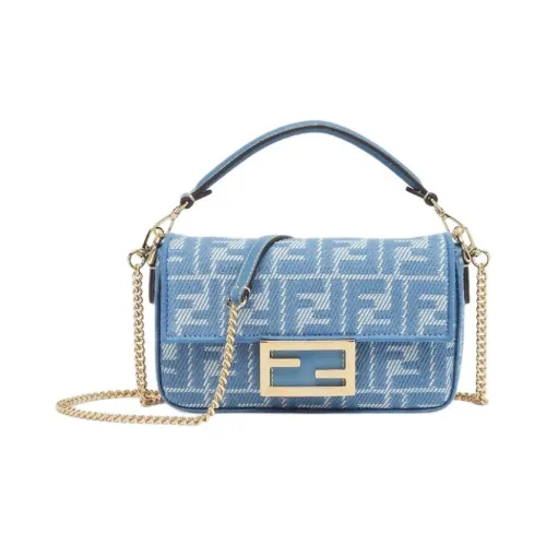 FENDI Baguette Хлопок Сумка через плечо Сумка Мини Женская Синяя