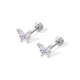 Серьги-гвоздики с фиолетовой бабочкой, украшенные горным хрусталем, 1 пара