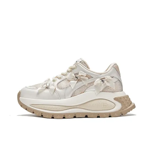 HR Устойчивые к истиранию Низкие Топ Кроссовки с Толстой Подошвой Женские Бежевые