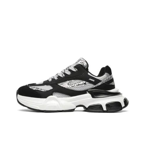 King Jinmai Дышащие Низкие Кроссовки с Толстой Подошвой Унисекс Серебристо-Черные