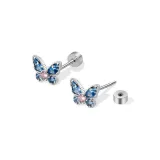 1 пара - Серьги-гвоздики "Starry Sky" с синим бабочкой