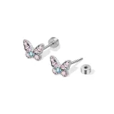 1 пара - Серьги с бабочкой "Вишневый цветок" Снежно-розовый