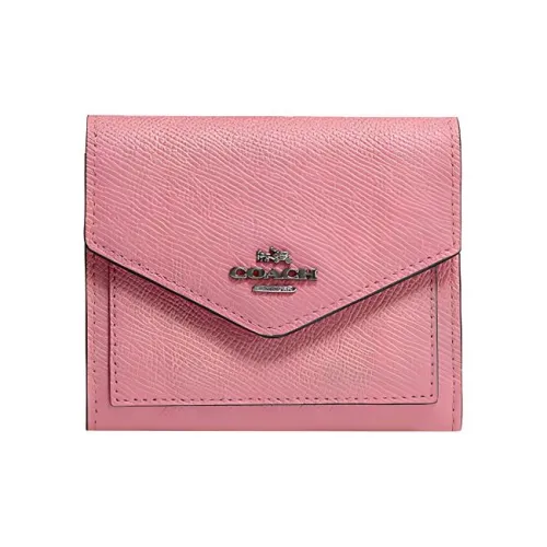COACH Крестообразный текстура кожа кошелек для карт кошелек для монет кошелек маленький женский Pure розовый